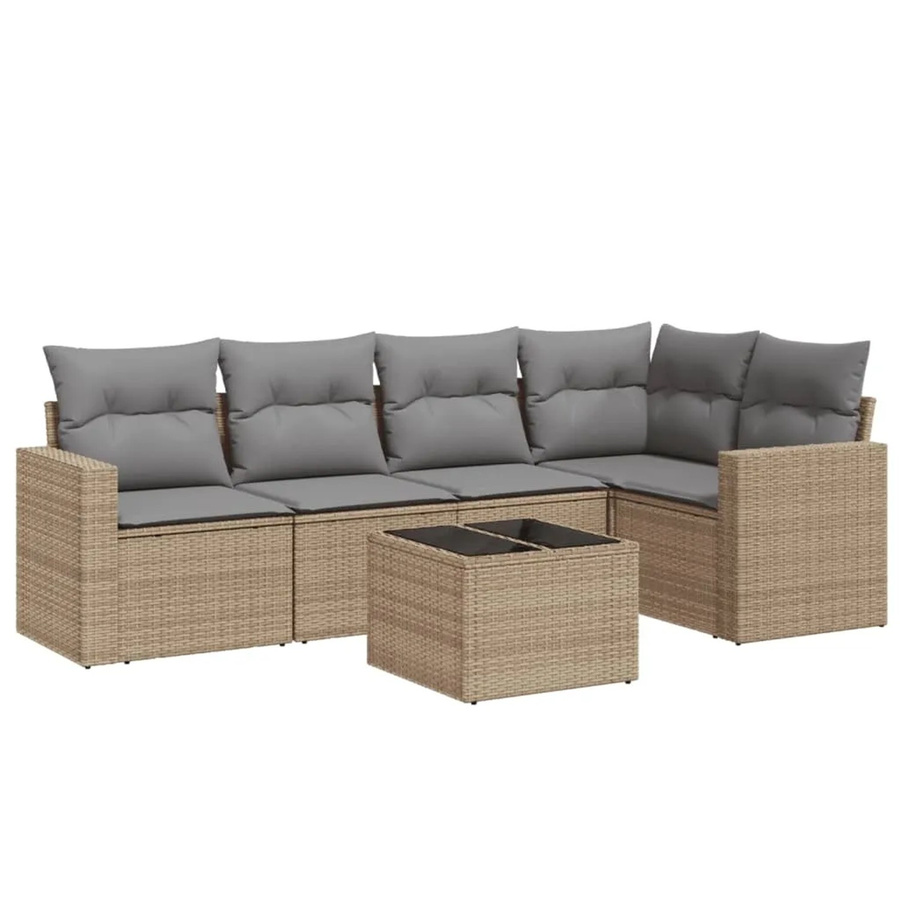 vidaXL 6-teilige Garten-Sofagarnitur in L-Form aus PE-Rattan mit Kissen in Beige-Grau - Bild 2