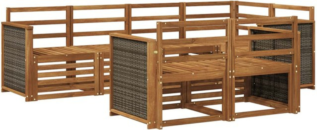 vidaXL Ecksofa Set 6-teilig aus Massivholz Akazie in Natur Braun, modern und wendbar - Bild 1