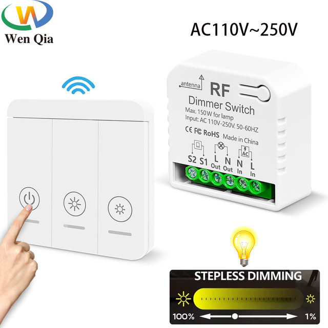 WenQia Kabelloser Dimmer-Lichtschalter mit Fernbedienung in Weiß für LED und Halogen, 10 W–150 W, AC110 V / 220 V - Bild 1
