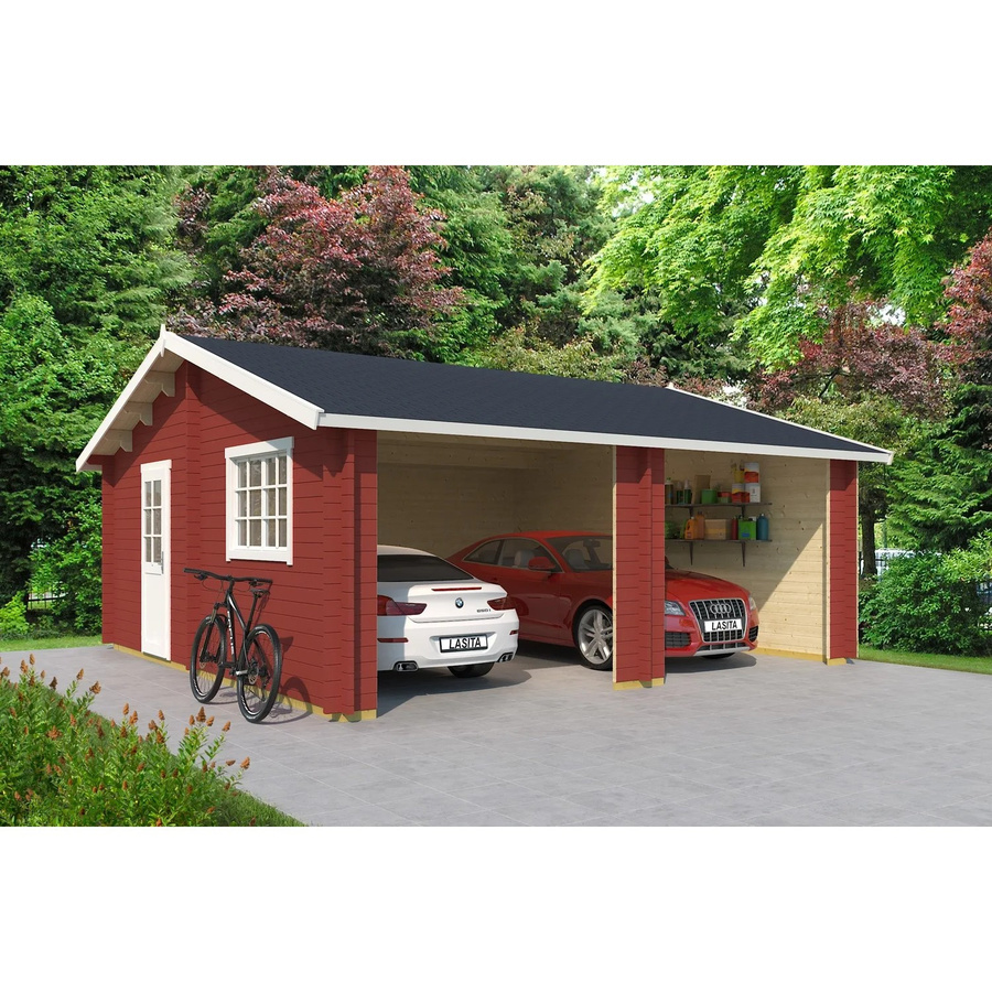 Lasita Maja Doppel-Holzgarage Falkland in Schwedenrot mit Außenmaß B/T: 628,6 x 635 cm - Bild 2