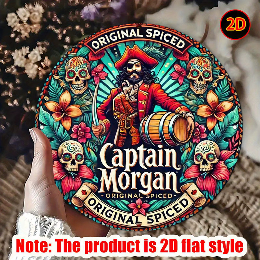 Captain Morgan Caribbean Spirit Rundes Metallschild von Potdemiel mit Blumen- und Totenkopf-Design in Multicolour, Durchmesser: 20 cm - Bild 2