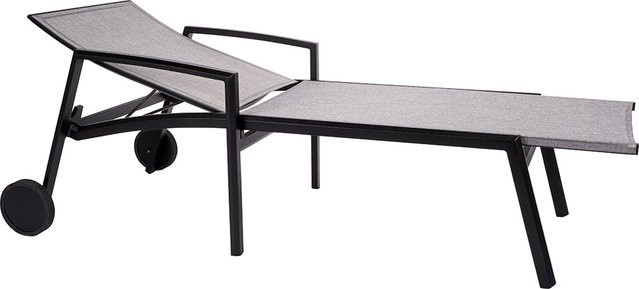 Stern Rollenliege Kari aus pulverbeschichtetem Aluminium in Schwarz Matt mit Textilene-Gewebe in Grau, stapelbar und mit verstellbarer Kopfstütze - Bild 1