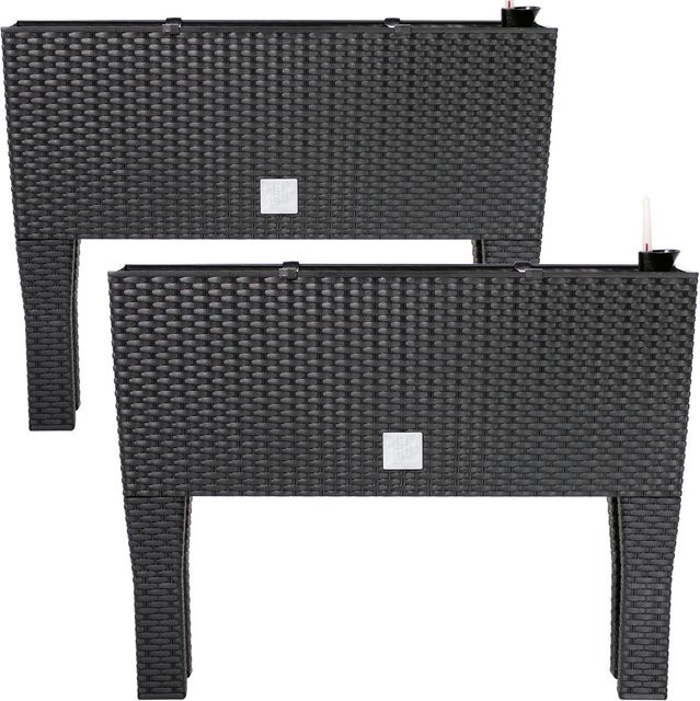 Deuba 2er-Set Hochbeet in Polyrattanoptik Anthrazit mit Bewässerungssystem, B/T/H: 60 x 25 x 46 cm - Bild 1