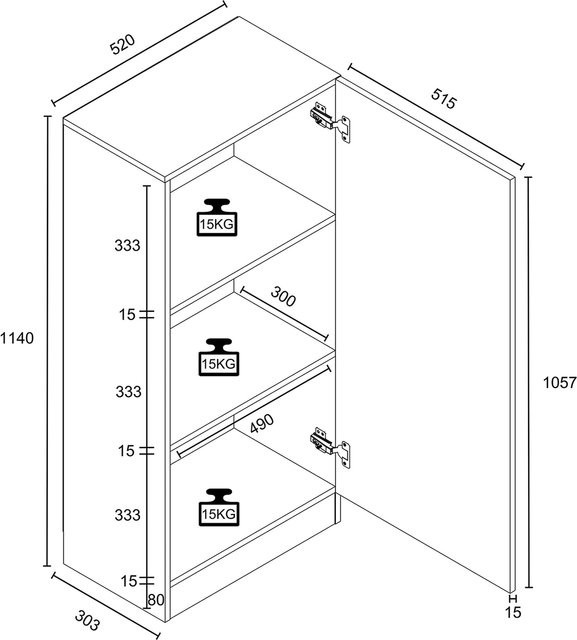 VCM Mehrzweckschrank Dilos mit 1 Drehtür und 3 Fächern für Wohnzimmer, Schlafzimmer oder Home Office, H x B x T: 114 x 52 x 32 cm - Bild 1