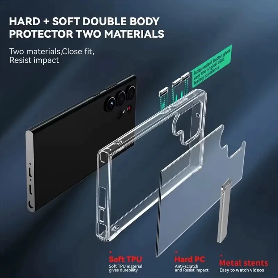 Transparente Samsung Galaxy Handyhülle mit Metallständer für Galaxy S26 S25 S24 S23 Ultra und S22 Plus - Bild 1