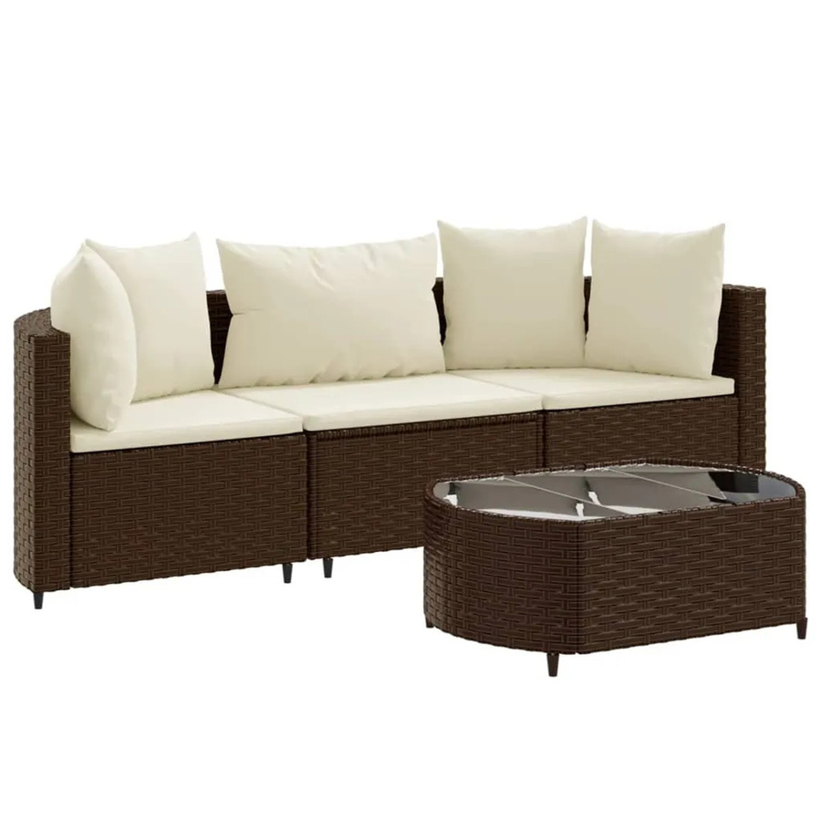 vidaXL 4-tlg Garten-Sofagarnitur in L-Form aus braunem Poly-Rattan mit Kissen und Couchtisch - Bild 2