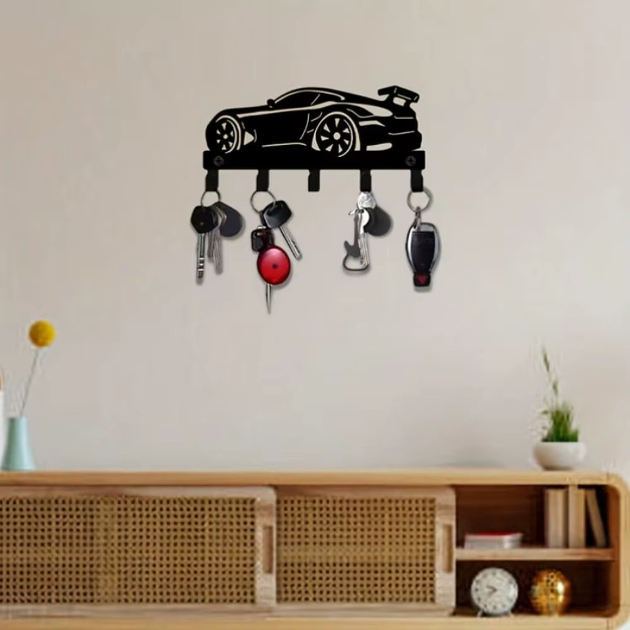 CIFBUY Multifunktionaler Metall-Schlüsselhalter im Autospoiler-Design, Wandmontierter Organizer für Küche, Garage oder Eingangsbereich, Schwarz oder Weiß - Bild 4