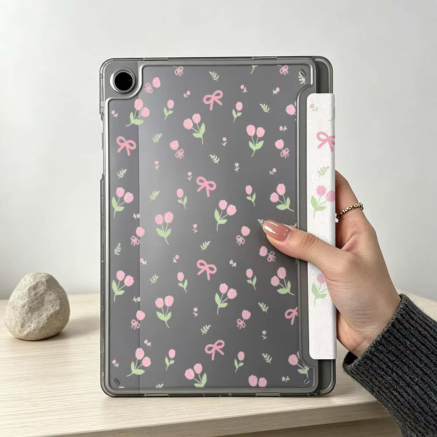 Samsung Tablet Hülle mit rosa Blumen-Schleifenmuster für Galaxy Tab S10 S9 S8 S7 S6 A11 A10 A9 FE Plus Lite und Fold kompatibel - Bild 2