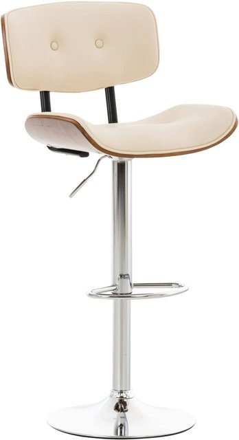 TPFLiving Barhocker Sarnico mit Chromoptik Metallgestell und Walnuss Sitzfläche aus Kunstleder in Creme/Beige - Bild 1