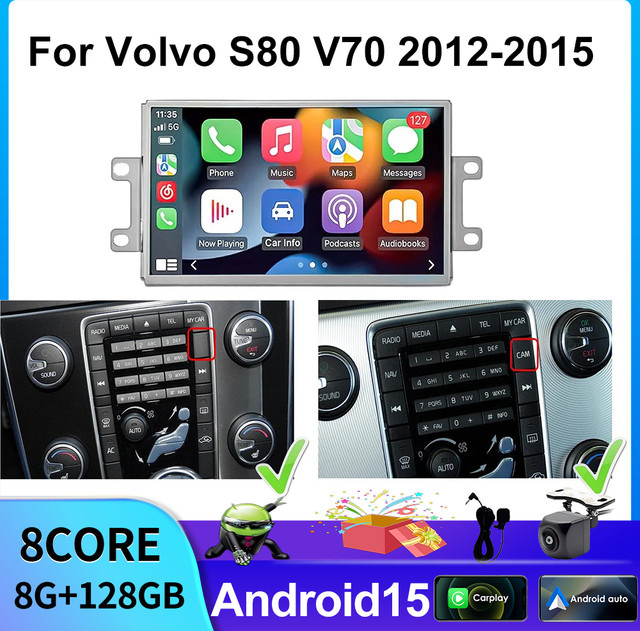 Multimedia Player mit GPS Navigation, WiFi und Carplay für Volvo V70 XC70 S80 (2012-2015), Schwarz - Bild 1