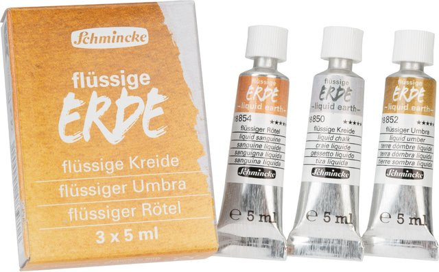 Schmincke Professionals Pigmente Trio flüssige Erde Set mit Erdpigmenten und Gummi Arabicum in den Farben Rötel und Umbra - Bild 1