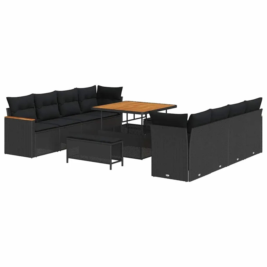vidaXL Garten-Sofa-Set aus Polyrattan in Schwarz mit 11-teiligem Polster-Set für Terrasse und Garten - Bild 2