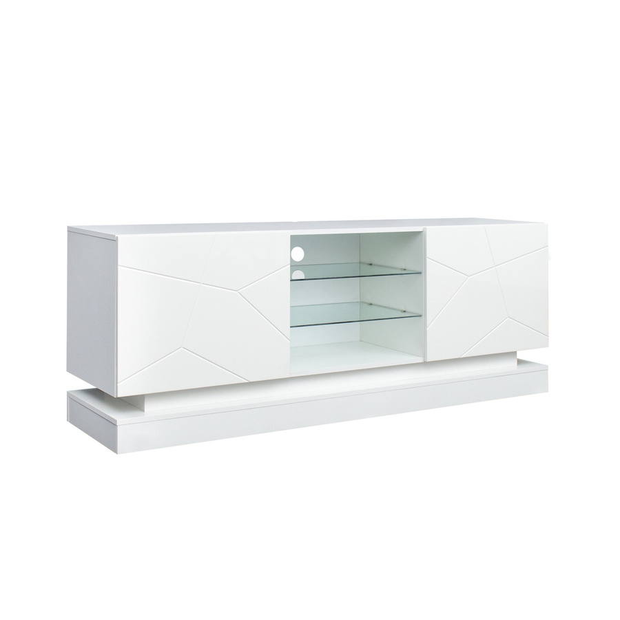 Modernes Lowboard von aosom.de als TV-Ständer in Weiß mit verstellbarer Glasablage und geräuschlosen Scharnieren, B/T/H: 160 x 60 x 38,5 cm - Bild 2