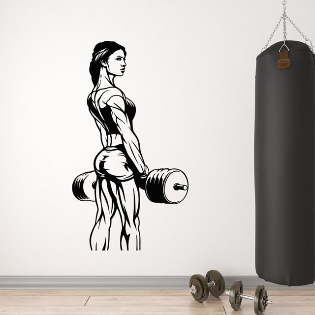 WILOWHKY Wandtattoo Muskelnde Frau Bodybuilding Fitness Wandkunst in Orange und Schwarz - Bild 1
