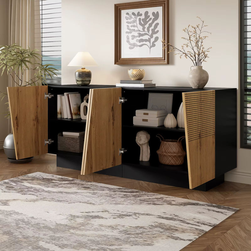 Anajqaqia Sideboard Aufbewahrungsschrank mit geometrischem Design und verstellbarem Regal, Schwarz-Braun, Breite: 160 cm - Bild 4
