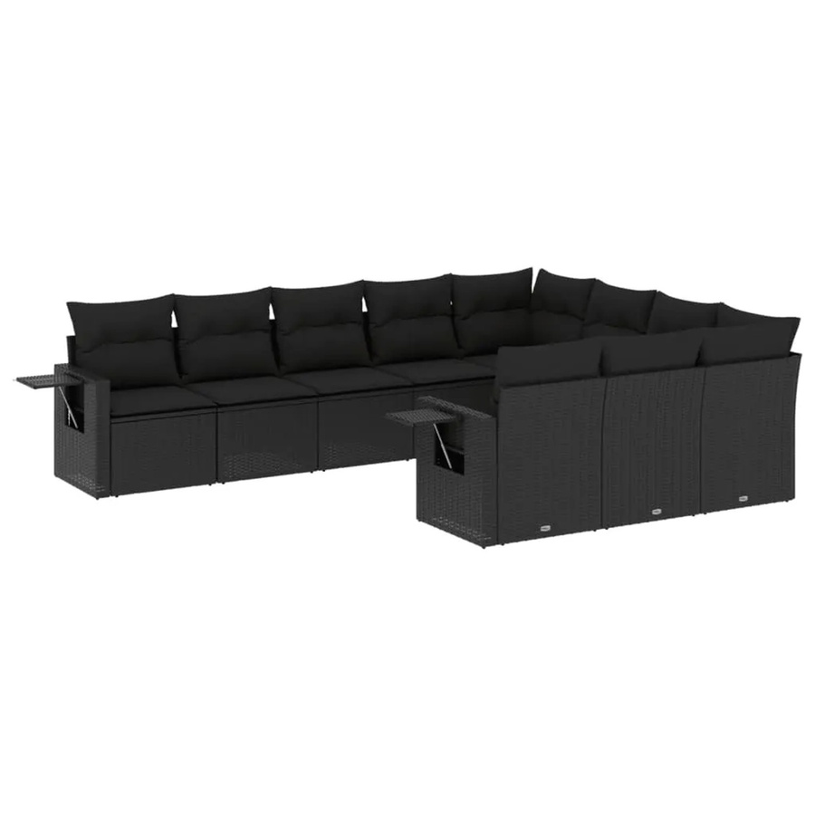 vidaXL 10-teilige Garten-Sofagarnitur aus Polyrattan in Schwarz mit Kissen und L-Form - Bild 2
