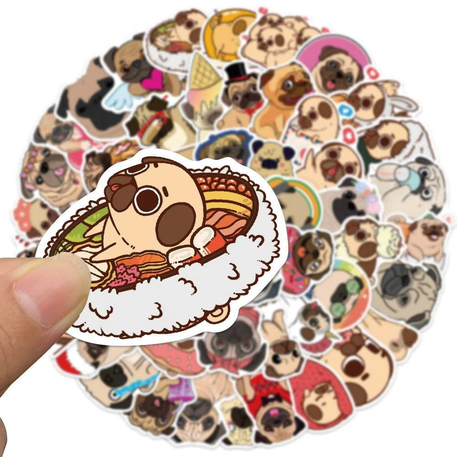 50 Stück Kawaii Mops Hund Aufkleber in Multicolour für Scrapbooking, Laptop und Telefon - Bild 2