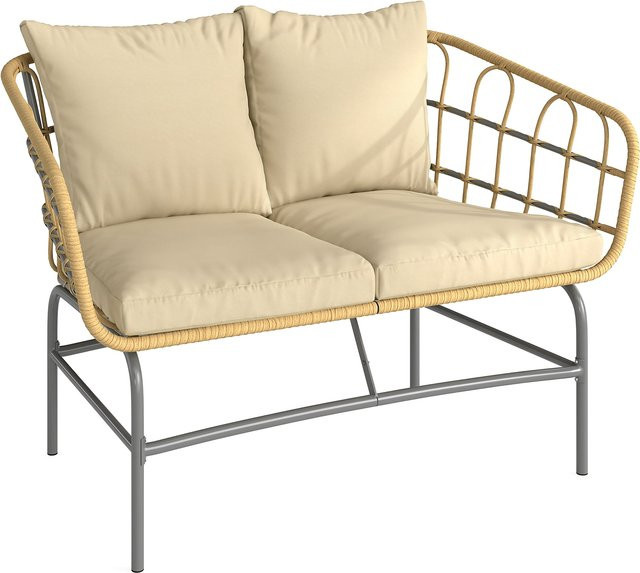 Outsunny 2-Sitzer Gartensofa aus Polyrattan in Braun mit beigen Kissen für Balkon und Terrasse - Bild 1