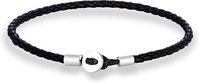 Geflochtenes Lederarmband Edelstahl, schwarz, Unisex, 19 cm - Bild 1
