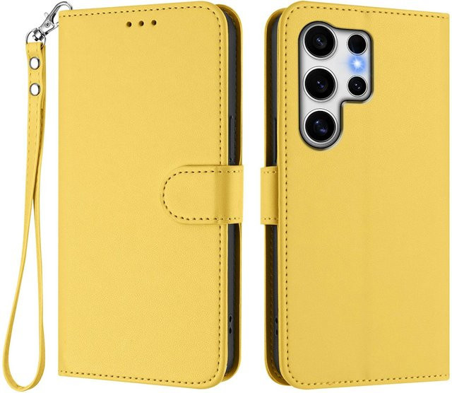 Leder Klappbrieftasche Hülle für Samsung Galaxy S25 S24 S23 S22 S21 S20 Ultra Plus FE in Gelb - Bild 1