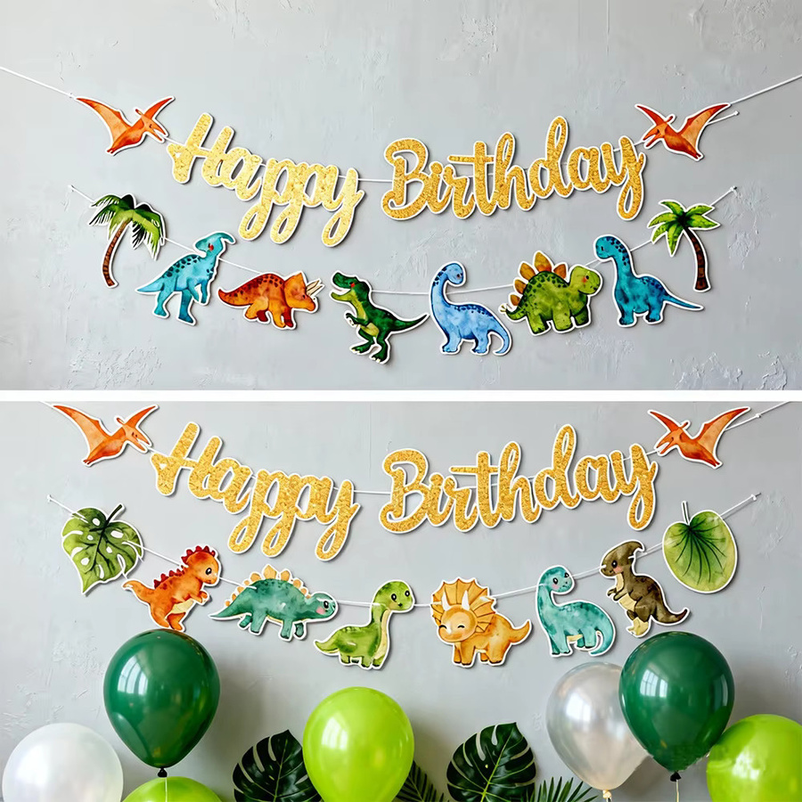 XMSJ Dinosaurier Geburtstagsbanner Girlande aus Papier in Mehrfarbig für Kinder Dino Themenparty Dekoration - Bild 1