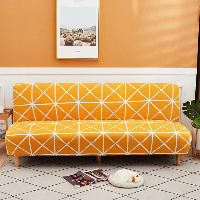 BC-Warm Home Dehnbarer Sofamatratzenbezug ohne Armlehne in Gelb mit Graphic-Print, Material: Polyester und Elasthan, für Sofas von 190-210 cm - Bild 1