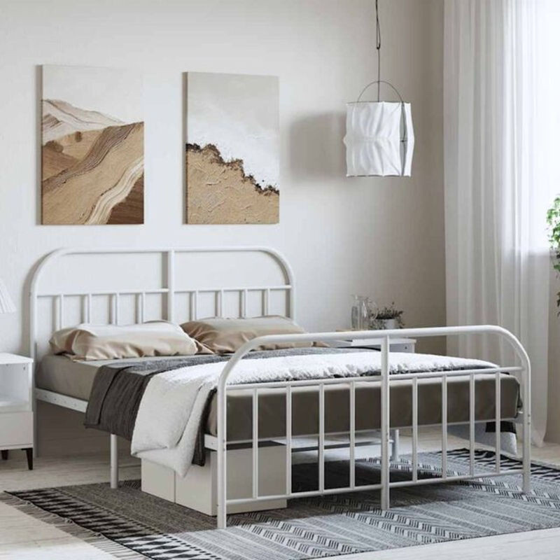 Vidaxl Metallbett mit Kopf- und Fußteil in Weiß, klassisch und minimalistisch, B/T/H: 150 x 200 cm - Bild 1