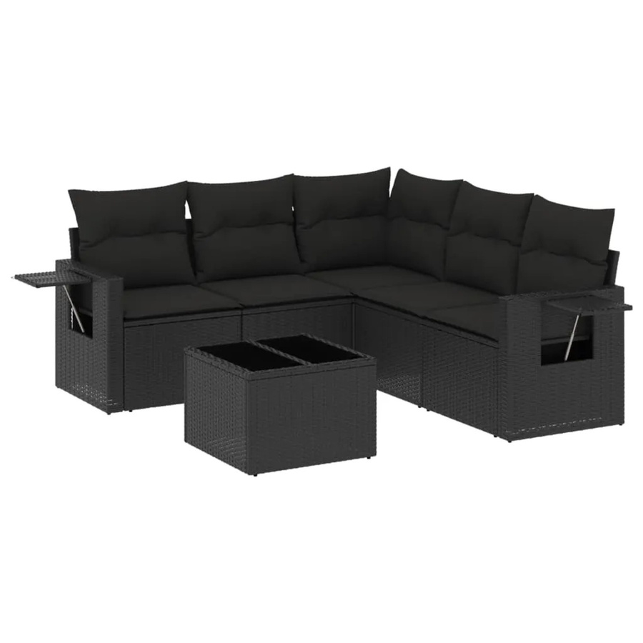 vidaXL 6-teilige Garten-Sofagarnitur in L-Form aus schwarzem Poly-Rattan mit Kissen und pulverbeschichtetem Stahlgestell - Bild 2