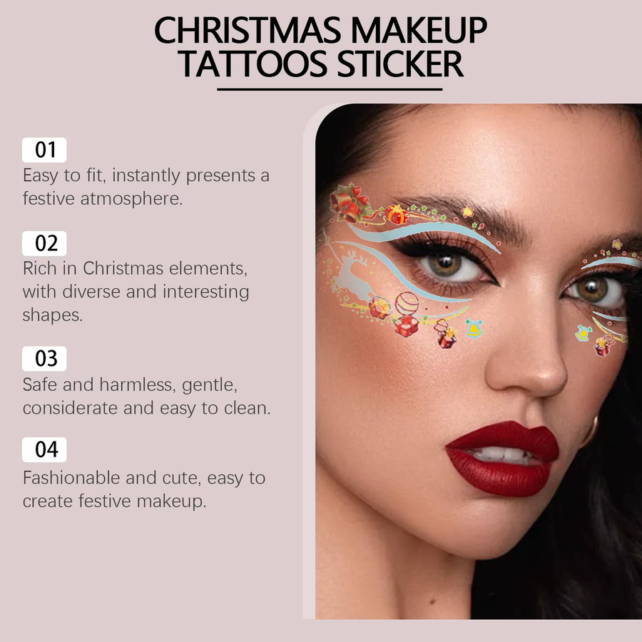 Weihnachts-Gesichtsaufkleber, glitzernd, temporäre Tattoos, Unisex - Bild 3