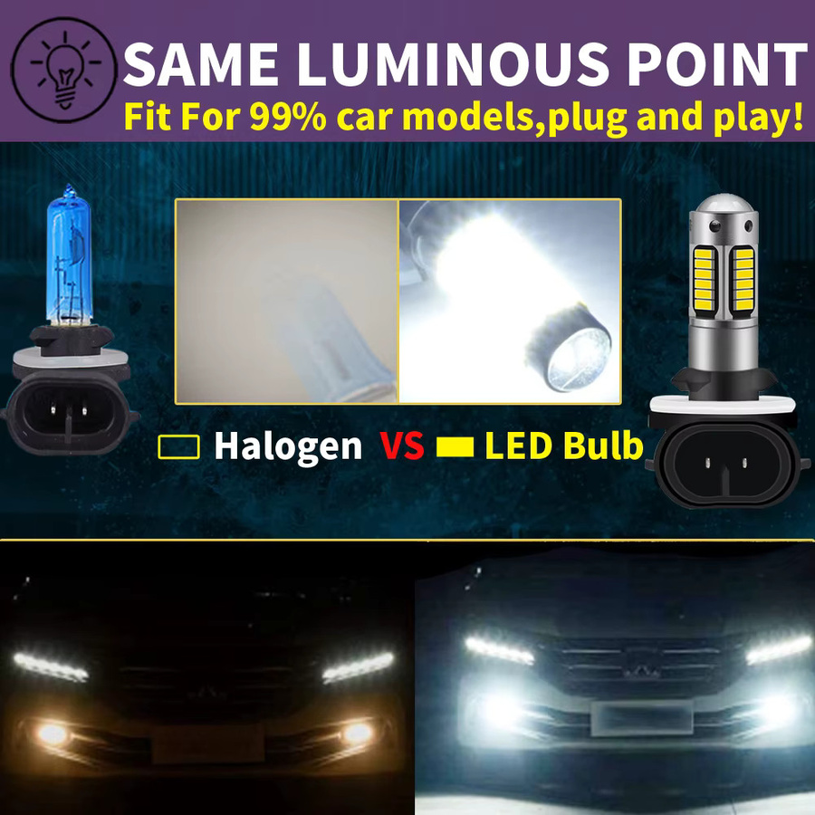 Neallor H27 880 LED Ersatzlampen für Auto-Nebelscheinwerfer, 2er-Set, Weiß 6000K, 30SMD 4014SMD, Silber - Bild 3