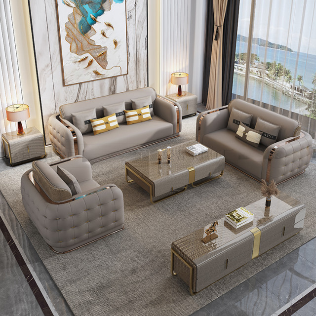 DUTRIEUX Salon De Luxe Sofa aus echtem Leder in Beige - Bild 1