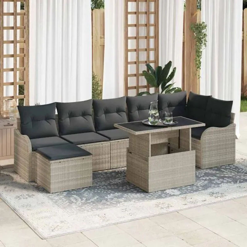Vidaxl Garten-Sofa-Set aus Poly-Rattan mit 8-teiligem Kissen-Set in Hellgrau - Bild 1