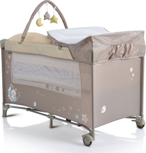 Moni Reisebett Sleepy mit Rollen, Wickelauflage, Matratze und Spielbogen in Beige-Braun - Bild 1