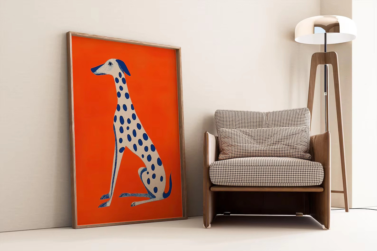 Abstrakter Dalmatiner Wandkunstdruck von SHENCHEN in Orange, moderne Mid-Century Tierillustration als digitales Kunstwerk - Bild 2