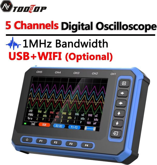 TOOLTOP Tragbares digitales 5-Kanäle Oszilloskop mit USB und WIFI, 1 MHz, 4,3 Zoll Display - Bild 1