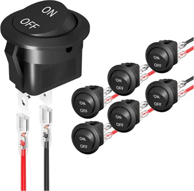 AOKIN Runder Wippschalter SPST 2-poliger Ein/Aus-Kippschalter Schwarz 12 V 6 A/250 V 10 A/125 V - Bild 1