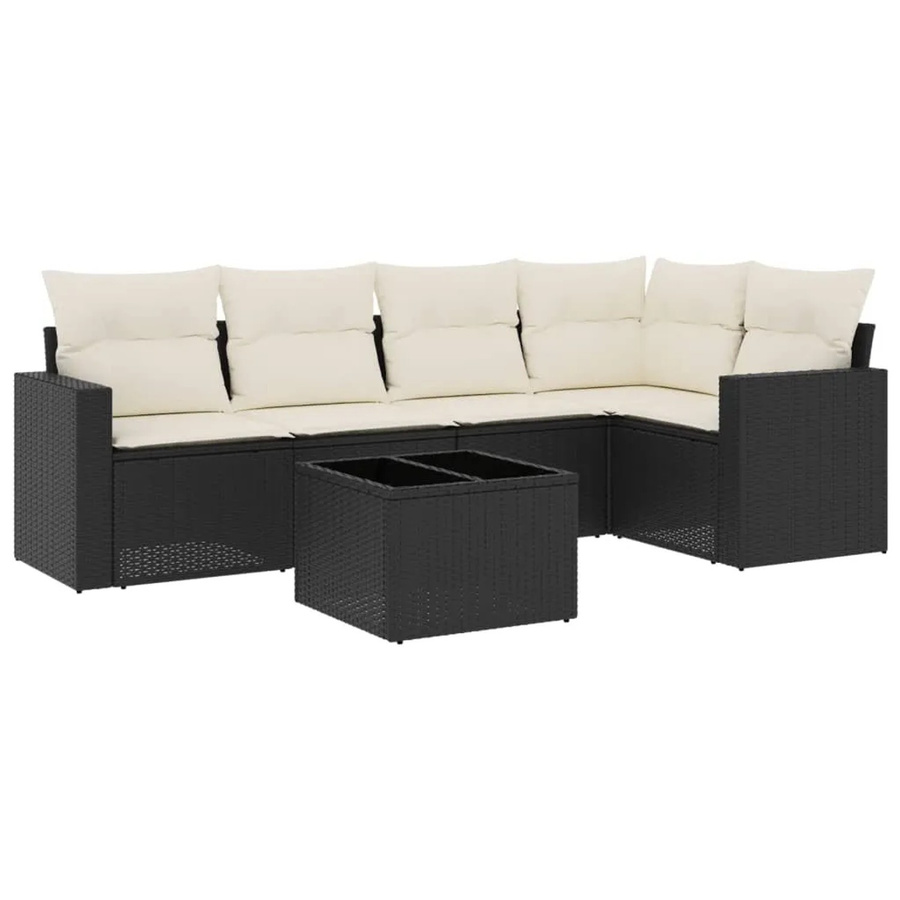 vidaXL 6-teilige Garten-Sofagarnitur in L-Form aus Poly-Rattan mit Kissen und Couchtisch in Schwarz - Bild 2
