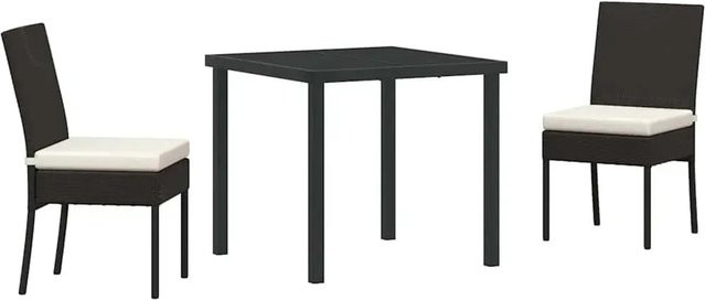 vidaXL Garten Essgruppe 3-teilig aus Poly Rattan und Stahl in Schwarz mit Glastisch - Bild 1