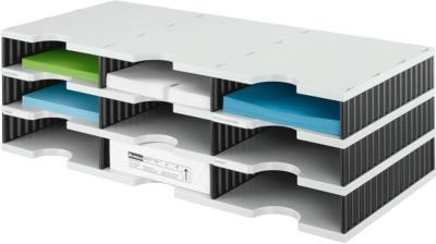 styro Sortierstation styrodoc Standard DIN C4 mit 3 Etagen und 9 Fächern in Grau/Schwarz - Bild 1