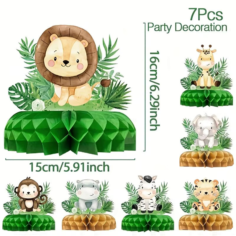 OURFETE Dschungel-Safari Tier-Waben-Tischdekoration aus Papier in Mehrfarbig für Babyparty und Geburtstagsfeier - Bild 2