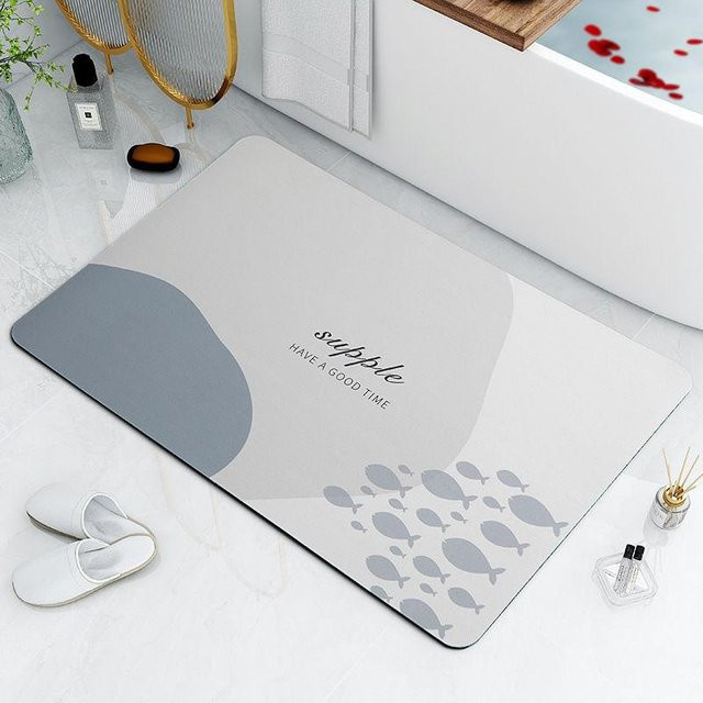 Schnelltrocknende Kieselgur Fußmatte für Badezimmer und Haushalt, rutschfest und wasserabsorbierend, Grau, B/T: 80 x 50 cm - Bild 1