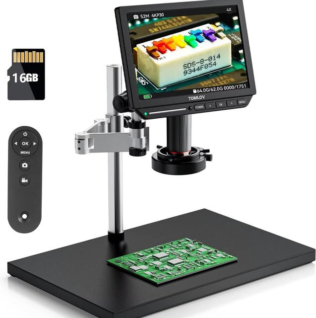 TOMLOV 4K HDMI Digitalmikroskop TM4K Max mit 10,1 Zoll Display, 52MP USB Vergrößerungsmikroskop für Lötarbeiten und Münzen, Schwarz - Bild 1