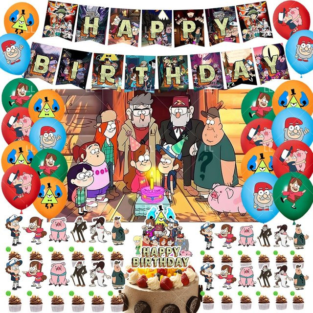 Potdemiel Gravity Falls Themen-Set, Ballons, Tortendekoration, Banner, Zubehör, Foto-Requisiten - Bild 1