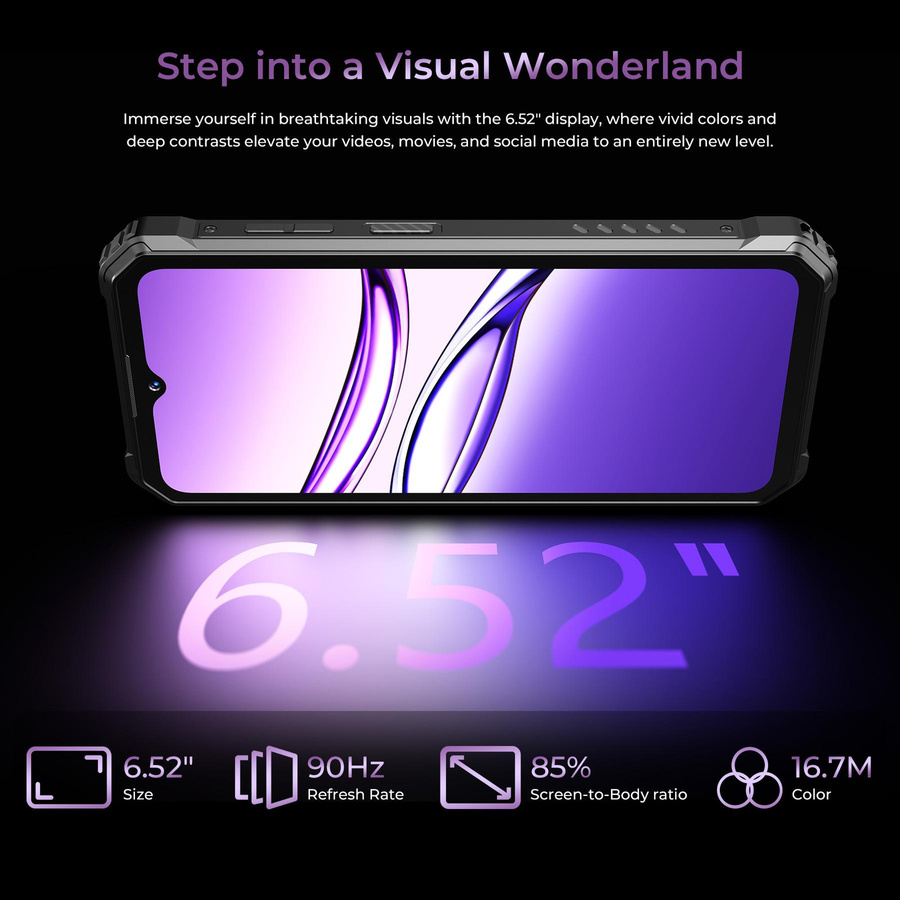 OUKITEL G7 Smartphone mit 256 GB Speicher, 24 GB RAM, 6,52 Zoll Display und 64 MP Kamera in Violett mit Android 16 - Bild 3