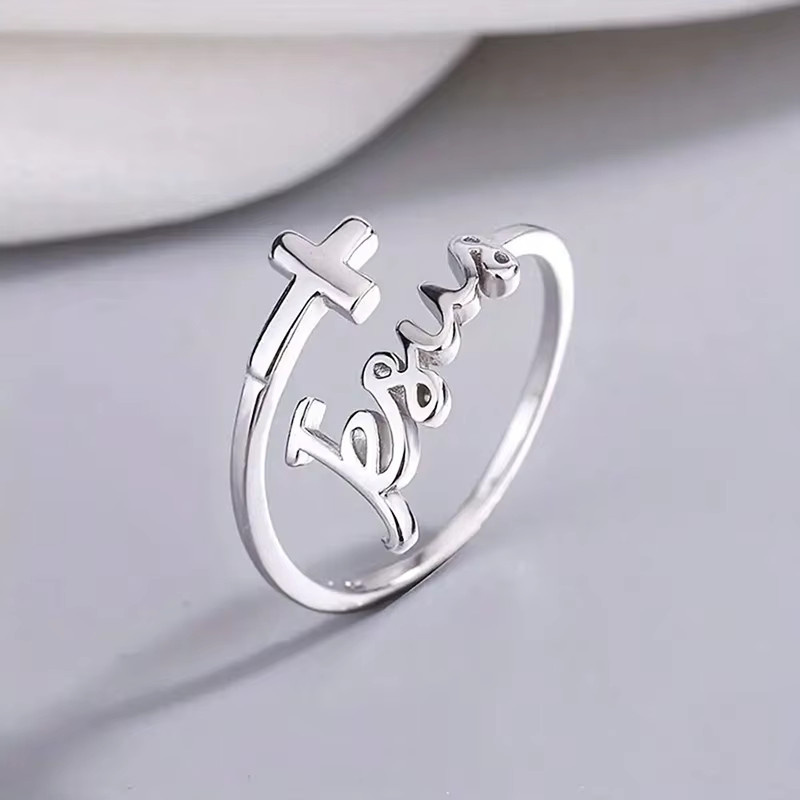 konminry Ring, versilbert, Kreuz-Jesus, Damen - Bild 3