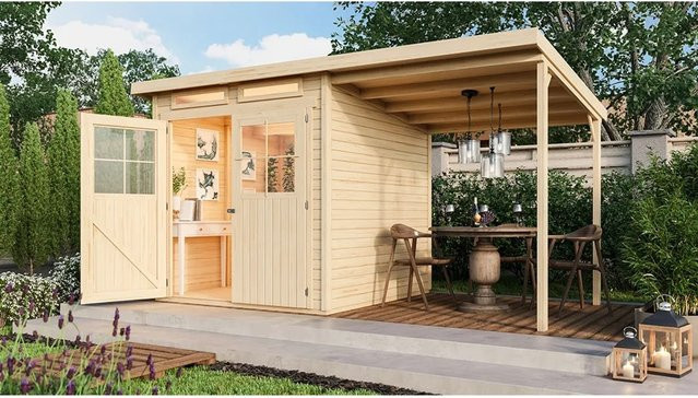 Karibu Holz-Gartenhaus Egersund Natur mit Pultdach und modernem Design B: 220 cm, T: 209 cm, H: 190 cm - Bild 1