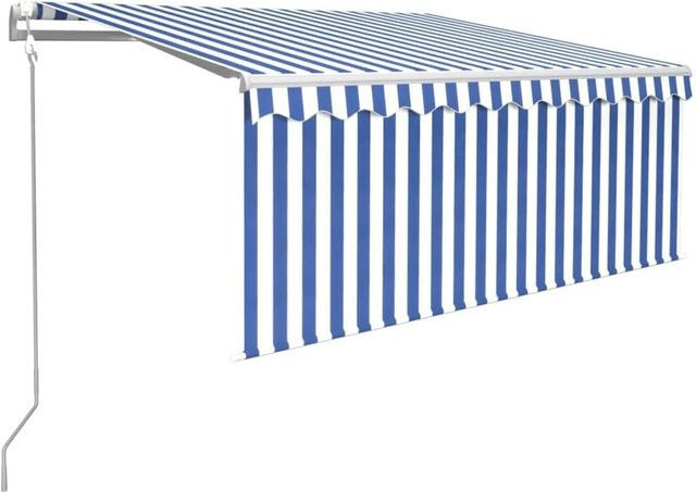 Furnicato Automatisch Einziehbare Markise mit Volant in Blau und Weiß, Breite: 350 cm, Ausladung: 250 cm - Bild 1