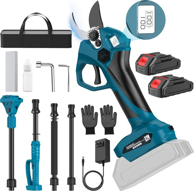 GECOFEER 4-teilige Teleskop-Astschere mit 2-Meter-Verlängerungsstange und Tragetasche, Blau, SK5-Klingen mit 55mm Schnittdurchmesser und Digitalanzeige - Bild 1