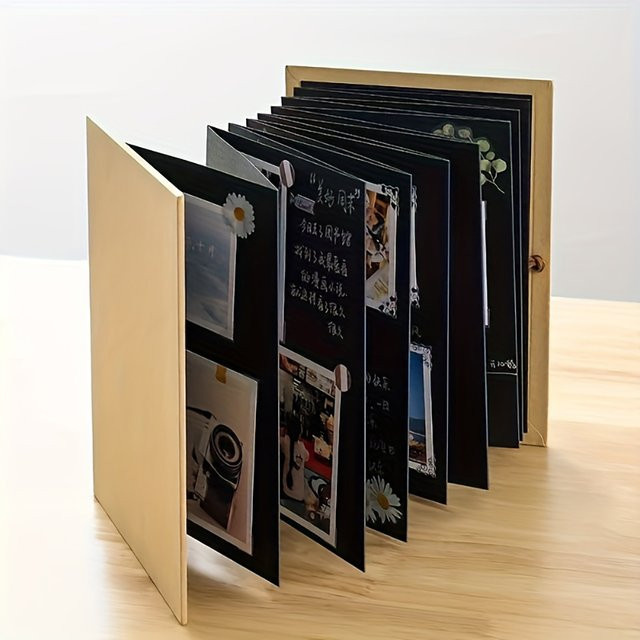 Akkordeon-Fotoalbum im Vintage-Stil aus Papier, faltbares DIY-Erinnerungsalbum in Schwarz - Bild 1