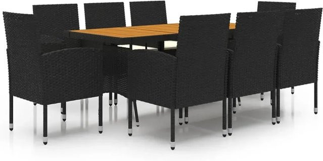 vidaXL 9-teilige Garten-Essgruppe aus Poly Rattan in Schwarz - Bild 1